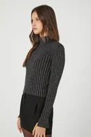 Women's Glitter Knit Turtleneck Sweater in Black Large