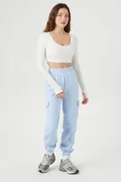 Women's Fleece Cargo Joggers in Light Blue Large