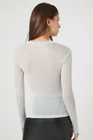 Women's Sheer Glitter Knit Turtleneck Top in Silver Medium