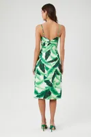 Women's Twist-Back Tropical Leaf Midi Dress