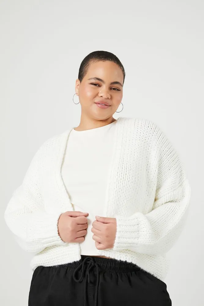 Women's Open-Front Cardigan Sweater in White, 1X