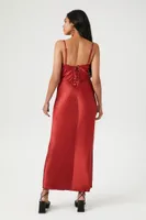 Women's Satin Lace-Up Maxi Dress Brick