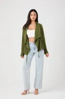 Women's Drawstring Waterfall Jacket in Olive Small