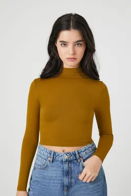 Women's Seamless Mock Neck Crop Top Cigar