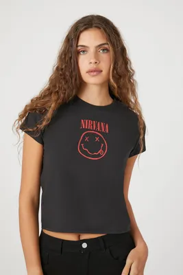 Women's Nirvana Graphic Baby T-Shirt in Black/Red, XS