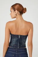 Women's Button-Front Denim Tube Top in Dark Denim Small