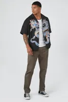 Men Linen Dragon Graphic Shirt in Black Medium