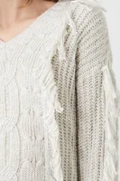 Women's Fringe Cable Knit Sweater Heather