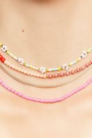 Women's Floral Beaded Layered Necklace Set in Pink/Gold