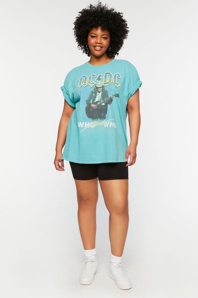 Women's ACDC Who Made Who Graphic T-Shirt in Teal, 0X