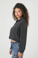 Women's Half-Zip Cropped Rib-Knit Pullover in Charcoal Small