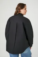 Women's Oversized Poplin Shirt in Black, Size 1X