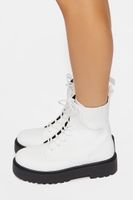 Women's Faux Leather Combat Boots in White, 7