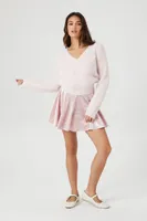 Women's Fuzzy Knit Surplice Sweater in Pink Large