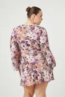 Women's Floral Print Mini Dress Mocha/Lavender,