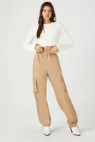 Women's Faux Leather Cargo Pants in Beige Large