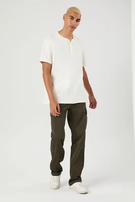 Men Topstitched Straight-Leg Pants Olive,