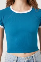 Women's Seamless Ringer Cropped T-Shirt in Bijou Blue/White Small