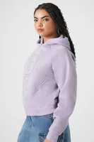 Women's Rhinestone Yin Yang Fleece Hoodie in Purple Small