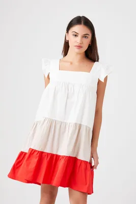 Women's Colorblock Tiered Poplin Mini Dress Large