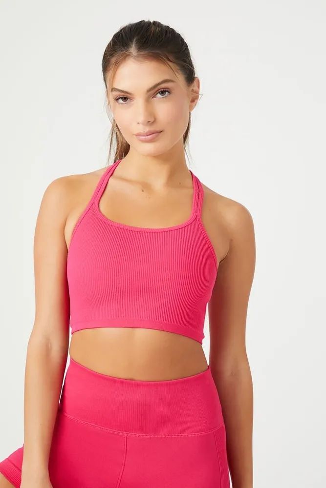 Forever 21 Women's Active Seamless Strappy Sports Bra in Hibiscus