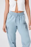 Women's Drawstring Cargo Joggers in Light Blue Small