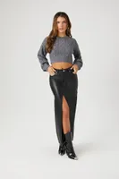 Women's Rhinestone Cropped Sweater Dark Grey