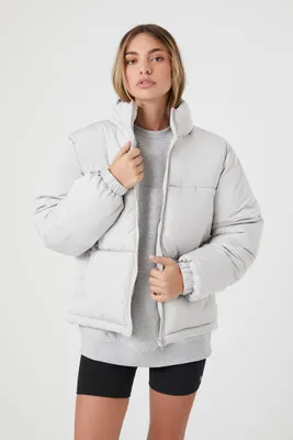 Women's Quilted Puffer Jacket in Silver Medium