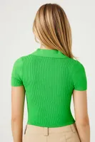 Women's Sweater-Knit Crop Top in Green Small