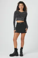 Women's Studded Acid Wash Crop Top in Black Small