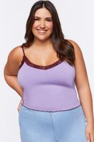 Women's Contrast-Trim Cami in Dusty Pink/Merlot, 0X