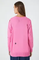 Women's Distressed Portland Oregon Graphic Pullover in Pink/Green Small