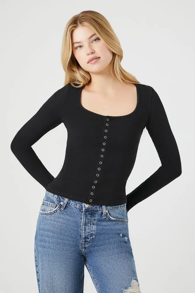 Women's Scoop Long-Sleeve Top in Black, XS