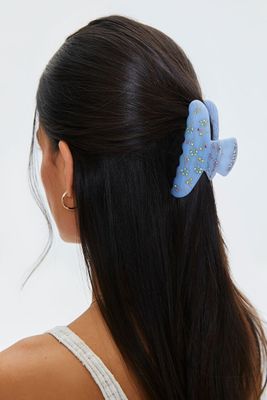 Rhinestone Floral Hair Claw Clip in Blue