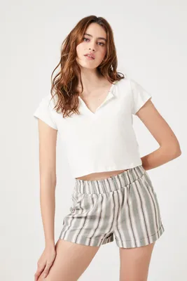 Women's Striped High-Rise Shorts in White Small