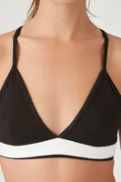 Women's Contrast V-Neck Sports Bra in Black, XS