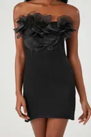 Women's Floral & Feather Mini Tube Dress in Black Medium