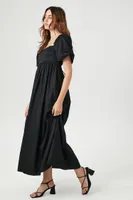 Women's Square-Neck Lace-Up Maxi Dress in Black Medium