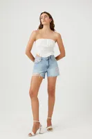 Women's Smocked Ruffle-Trim Tube Top in White Medium