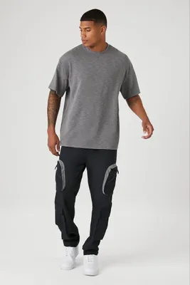 Men Slim-Fit Contrasting 3D Cargo Pants in Black/Grey, XXL