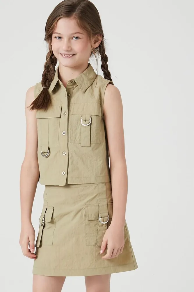 Girls Utility Cargo Skirt (Kids) in Olive, 9/10