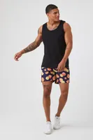 Men Citrus Print Swim Trunks in Blue, XL