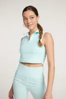 Women's Zip-Up Longline Sports Bra in Powder Blue, XS