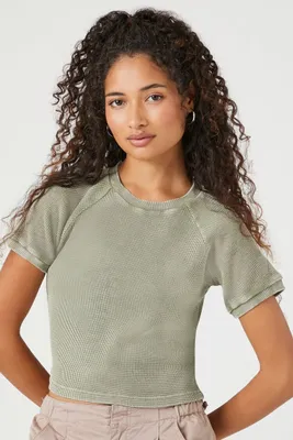 Women's Waffle Knit Cropped T-Shirt