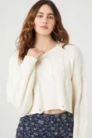 Women's Cropped Cable Knit Sweater in Vanilla Medium