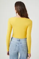 Women's Ribbed Knit Long-Sleeve Bodysuit in Maize Large