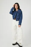 Women's Snap-Button Denim Trucker Jacket in Medium Denim, XS