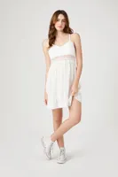 Women's Lace-Trim Flounce Mini Dress in White Large