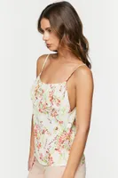 Women's Floral Print Tie-Back Cami in Vanilla/Peach Medium