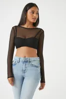 Women's Sheer Mesh Crop Top in Black Large